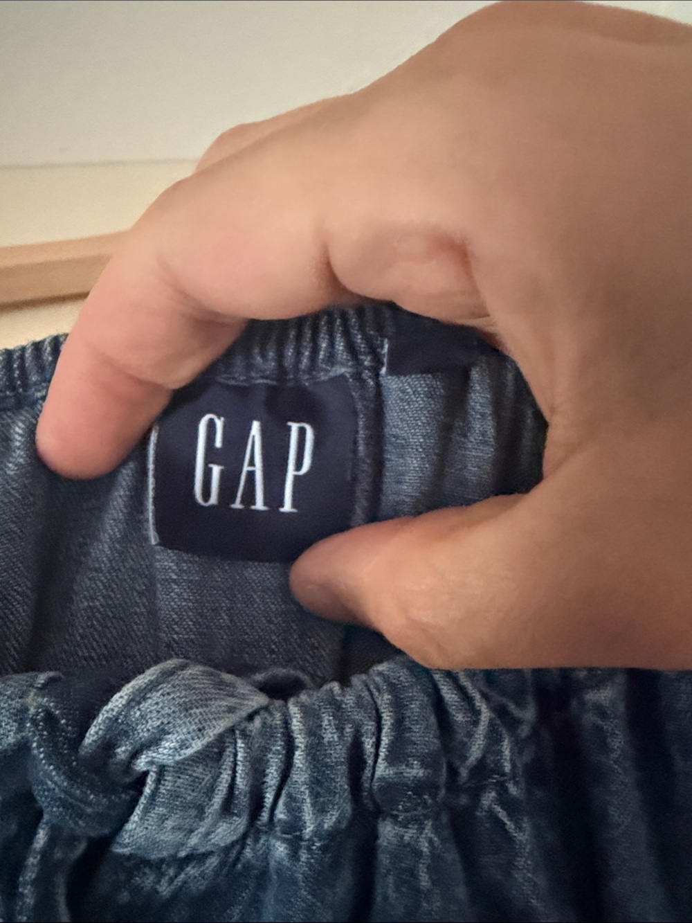 GAP Denim Blue Puff-Sleeve Smocked Mini Dress - Picture 2 of 6